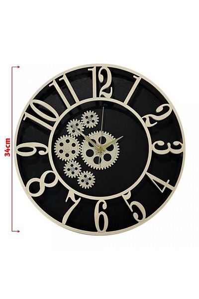 Loop Kördüğüm Galaxy Wall Clock with Turning Wheel Black Case Cream Numbers 34cm