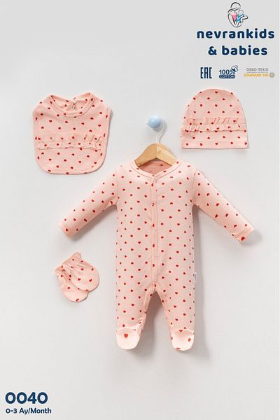 nevrankids Baby Girl Heart 4-Piece Romper Set