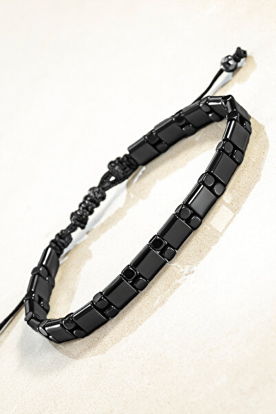 OSMANLI GÜMÜŞ Erkek Kadın Doğal Taş Bileklik - Siyah Hematit Doğal Taşlı Makr...