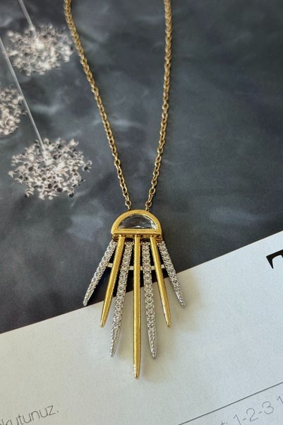 Trendy Butik Steel stone jeweler model necklace