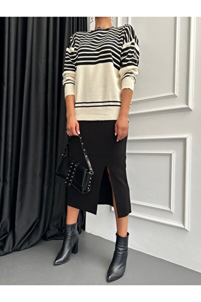 HİJABAYA okrugla kragna Prugasto Set pletenog veša sa suknjom