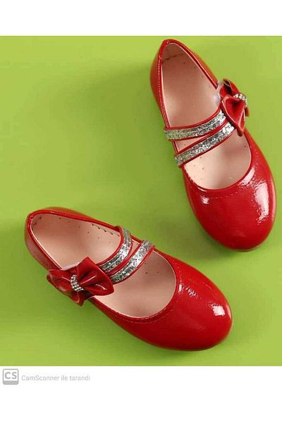 green norths Girl Child White Red Velcro Shiny Stone Ballerina Shoes
