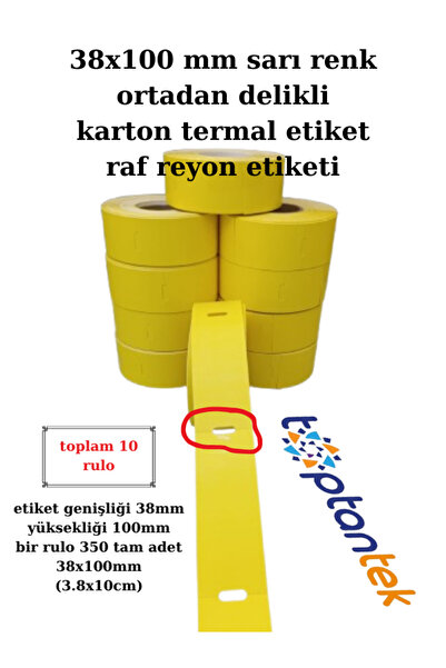 TOPTANTEK 38x100 mm barkod etiket sarı renk karton termal etiket raf reyon et...