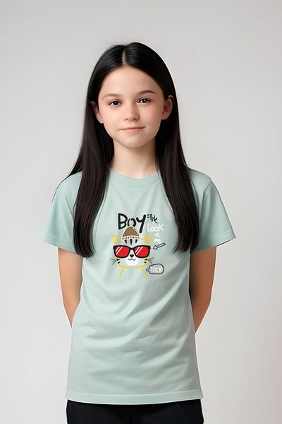 FYK KİDS SET DE PIZAMA DE CAT ALT-UP IMPRIMAT CU GÂT ROTUND PENTRU FETE
