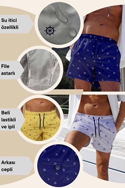 Miami Beach Ανδρικά σορτς παραλίας με ψηφιακή εκτύπωση με υδατοαπωθητικό μαγιό - 140-Λευκό