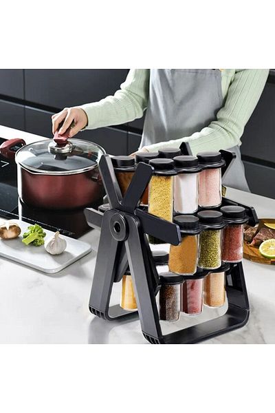 Denx Revolving spice rack, 18 pieces of spice jars