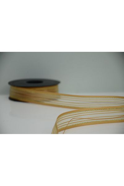 ÇINARASYADAHOME Gold Striped Chiffon Pull String Ribbon 20 Meters 2.5 cm Decoration Ribbon