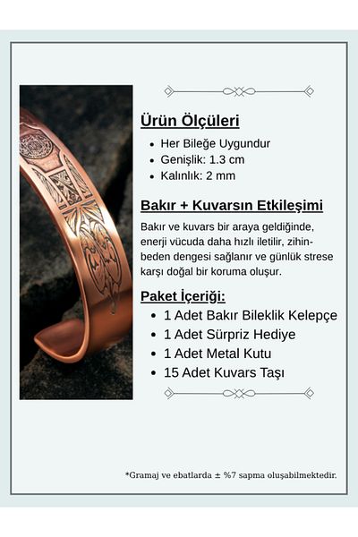 OSMANLI GÜMÜŞ Pure Copper Bracelet Indelible Protection Dual Hz. Suleiman Metal Box Quartz Stone, Women Men Handcuffs