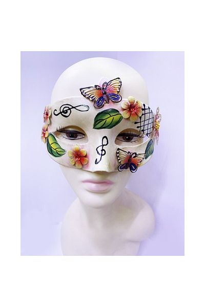 Mu Art Ahşap Butterfly and Flower Embroidered Venetian Mask Red Color 10X18 cm