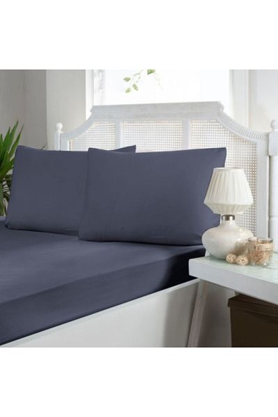First Choice Set husa de pat cu elastic si 2 fete de perna, bumbac satin, 200x200 cm, Albastru (Eclipse)