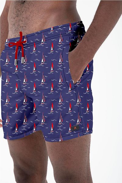 Miami Beach Men's Navy Blue Digital Printed Water Repellent Beach Swimsuit - 205
