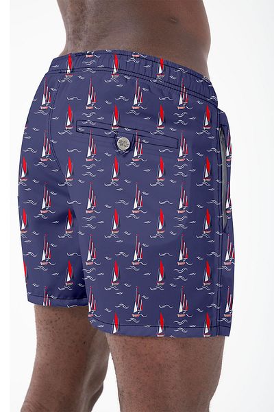 Miami Beach Men's Navy Blue Digital Printed Water Repellent Beach Swimsuit - 205
