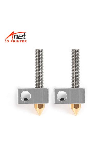 Choice 2 Sets Anet 0.4mm Brass Nozzle Extruder Print Head + Heater Block Hotend + 1.75mm Throat Tubes Pipes