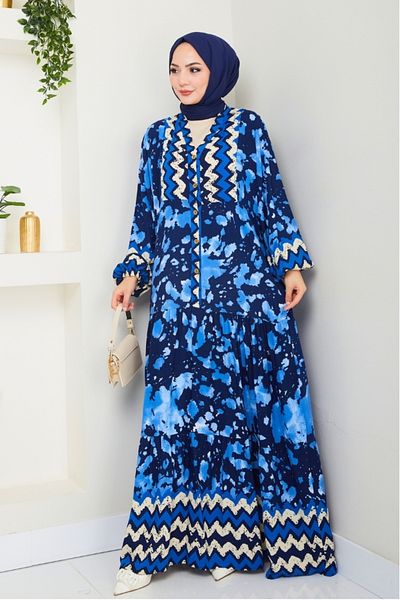 Bestenur Turel Φόρεμα με μισό κουμπί υφαντό βισκόζη 1502 - Navy Blue