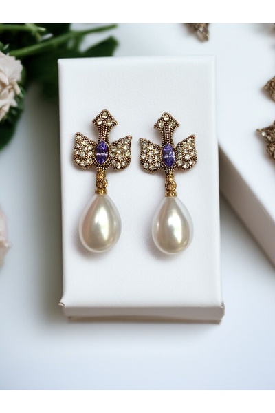 FAYRA ACCESSORIES Su Damlası İnci Sallantılı Kırlangıç Figürü Küpe