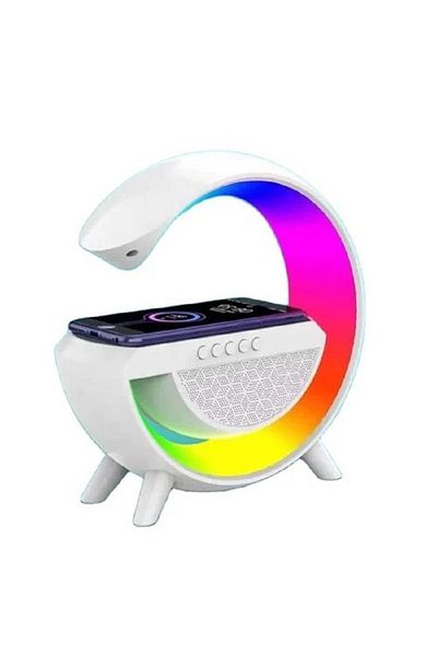 rexa Digital Clock Wireless Charger Colorful Lamp And Bluetooth Speaker For Home Bedroom White