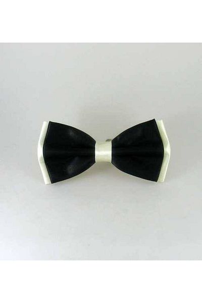 Gaffy Black Satin Bow Tie - Cream Garnished, Gp-16