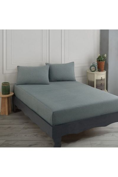 Enlora Home Set husa de pat cu elastic si 2 fete perna, bumbac 65% si poliester 35%, 160x200cm, verde