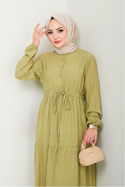 Bestenur Φόρεμα Yasen με μισό κουμπί από υφαντό βισκόζη 1508 - Μέντα
