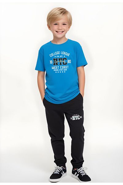FYK KİDS Boy's Seasonal Nyc College Printed Bottom-Top Suit