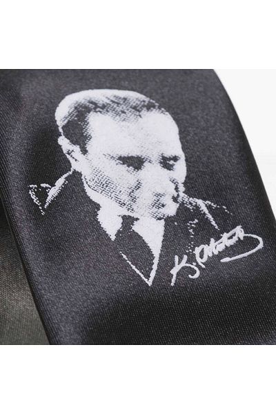Gaffy Детска сатенена черна вратовръзка с щампа на Ататюрк и подпис - CK-29