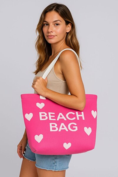 Sebir Moda Плетена плажна чанта с мотив сърце