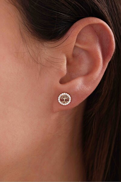 Gianfranco 14 Ayar Altın Taşlı Hayat Ağacı Küpe