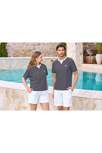 Mavelle Men's Short Sleeve Striped Bottom Top Set 25926