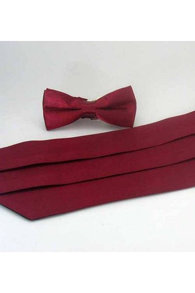 Gaffy Set papion cu brâu din satin de culoare uni pentru copii roșu Claret - Ckp-04