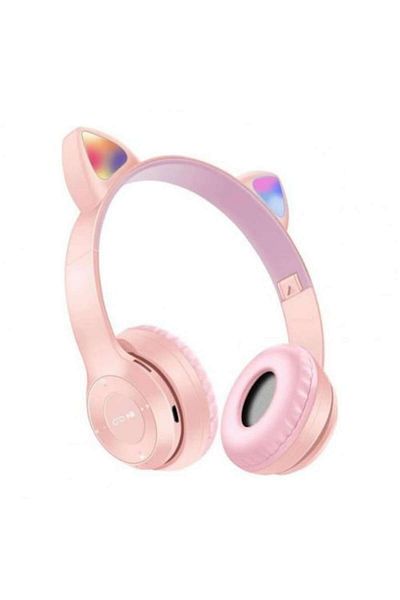 MACVI Casti stereo wireless Macvi® P47, urechi pisica, Bluetooth 5.0, FM, reducere zgomot, pliabile, roz