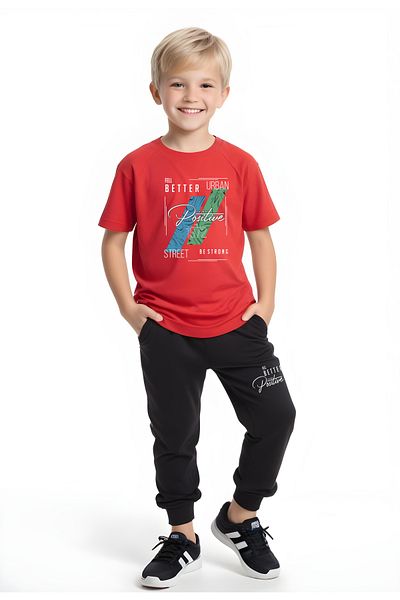FYK KİDS Boy's Seasonal Positive Printed Bottom-Top Suit