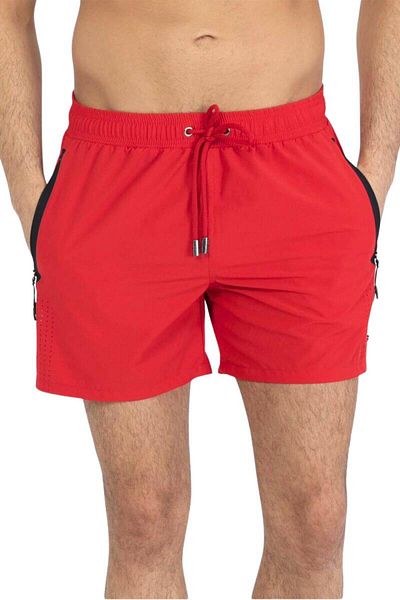 Miami Beach Κόκκινο Lycra ελαστικό ύφασμα Υδατοαπωθητικό μονόχρωμο ανδρικό σορτς παραλίας μαγιό - 2201-Red