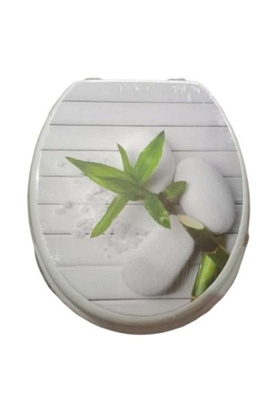 Optima Capac WC din MDF printat, balamale imagine bambus, alb cu verde