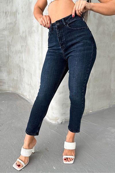 HLT JEANS Дамски дънкови панталони с висока талия, синьо-черни и от ликра, с гъвкави деним MABEL-2021