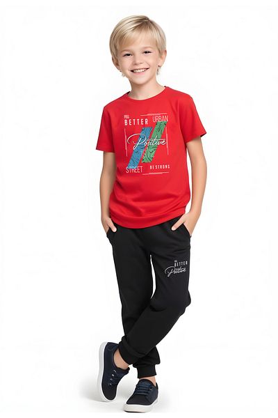 FYK KİDS Boy's Seasonal Positive Printed Bottom-Top Suit