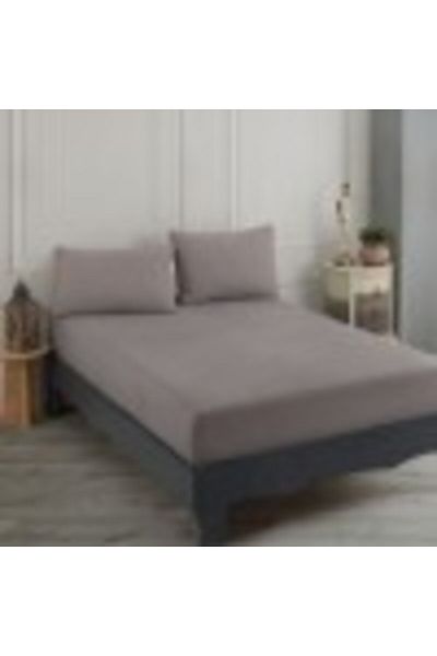 Enlora Home Set Bedsheet with Elastic and Two Pillowcases, Cotton 65% and Polyester 35%, 160x200cm, Brown