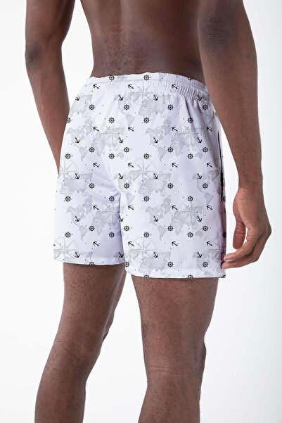 Miami Beach Ανδρικό μαγιό παραλίας - Υδατοαπωθητικό, Ψηφιακή εκτύπωση, Λευκό - D023