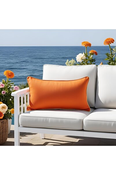 Bc Home Altın Kenar Biyeli Turuncu Dikdörtgen Kırlent Kılıfı Yumuşak Dokulu 1...