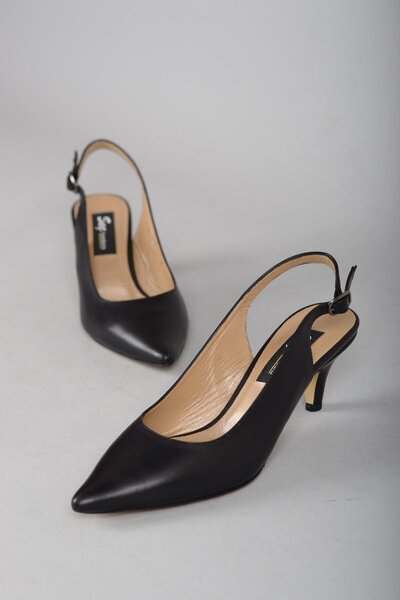 SEÇ KUNDURA 1567 HAKİKİ DERİ ARKASI AÇIK STİLETTO (6,5cm) SİYAH