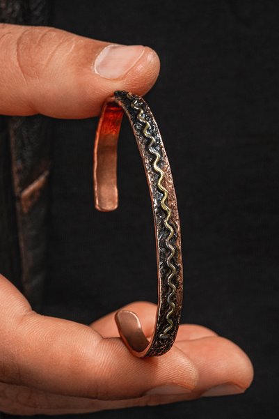 Otto Man Steel Jewelry Erkek Kadın Dalga Model Saf Bakır Kelepçe Bilezik Otan...
