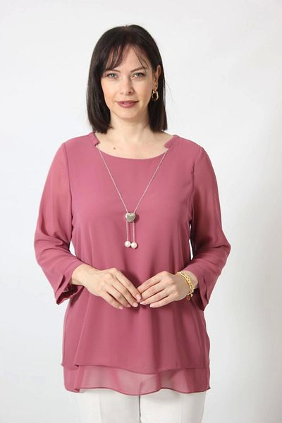 Moda Berray 1934 Necklace Chiffon Plus Size Stylish Blouse Dried Rose