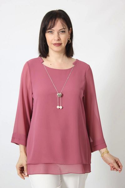 Moda Berray 1934 Necklace Chiffon Plus Size Stylish Blouse Dried Rose