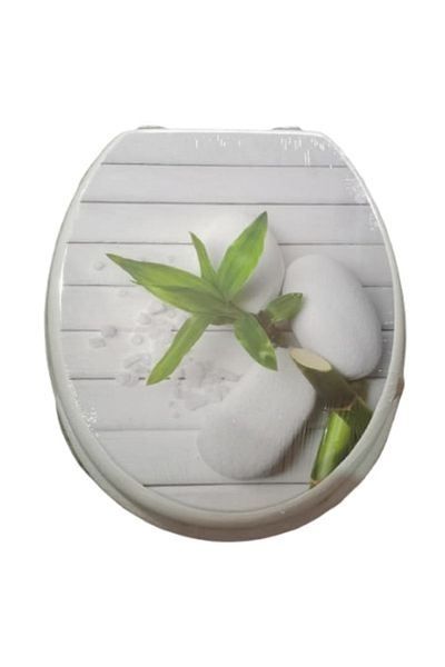 Optima Capac WC din MDF printat, balamale imagine bambus, alb cu verde