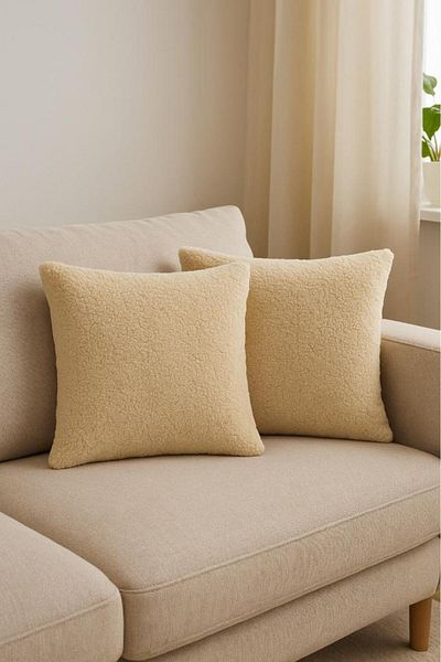 Miabella Home Husa de perna din pluș din 2 piese |   Față de pernă decorativă moale 45x45 cm |   Stilul Puffy Teddy |   Break Seat