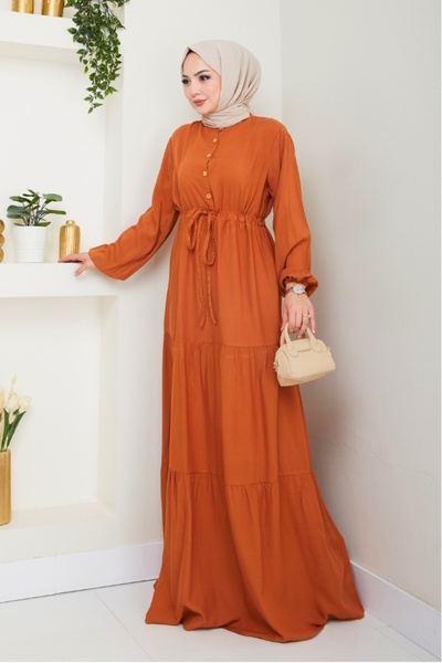 Bestenur Yasen Φόρεμα Βισκόζης με μισό κουμπί 1508 - Πλακάκι