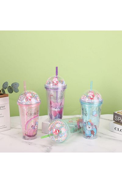 Honney Boutique Led 3D Colorful Lighted Mica Water Bottle Flask Water Bottle Cocktail Glass with Straw Lighted Figure