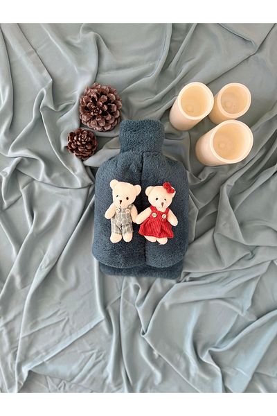 TREND COLOR Hot Water Bag Red Turquoise Double Teddy Bear Blue Colored Welsoft Fabric Foot Warmer 2 Lt Gift