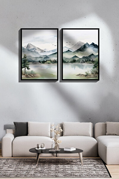 Artavessa 2 Piece True Black Color Framed Painting Set - Model 24