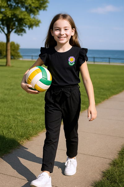 HÇM طقم بناتي مزدوج مكشكش ديزي مطرز F21