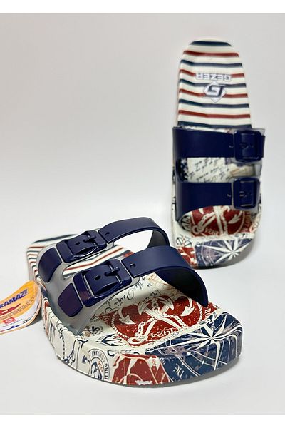 GEZER Non-Slip Anatomical Sole Navy Blue Double Banded Buckleless Women's Home Street Guest and Wet Floor Slippers